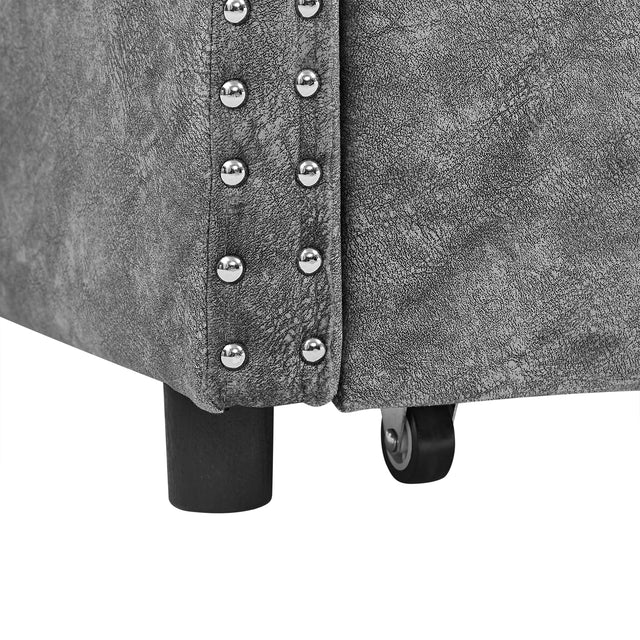 Twin Size Daybed with Drawers Upholstered Tufted Sofa Bed, with Button on Back and Copper Nail on Waved Shape Arms，Grey（81.5“x41”x30.5“）