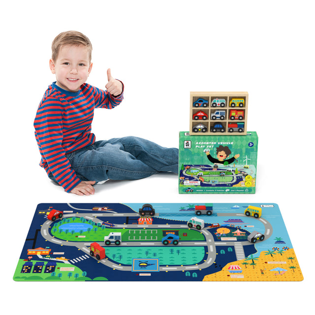 Wooden Train Set Wooden Train Track Set with Mat，city series( 10PCS an order）