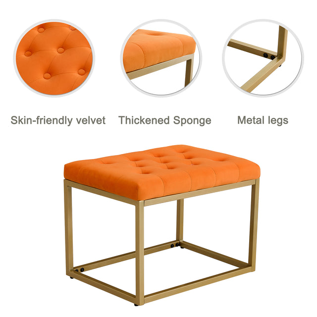 Velvet Shoe Changing Stool, Orange Footstool, Square Vanity Chair, Sofa stool,Makup Stool .Vanity Seat ,Rest stool. Piano Bench .Suitable for Clothes Shop,Living Room, Porch, Fitting Room Bedroom