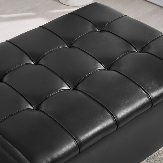 Faux Leather Upholstery Storage  Ottoman Black