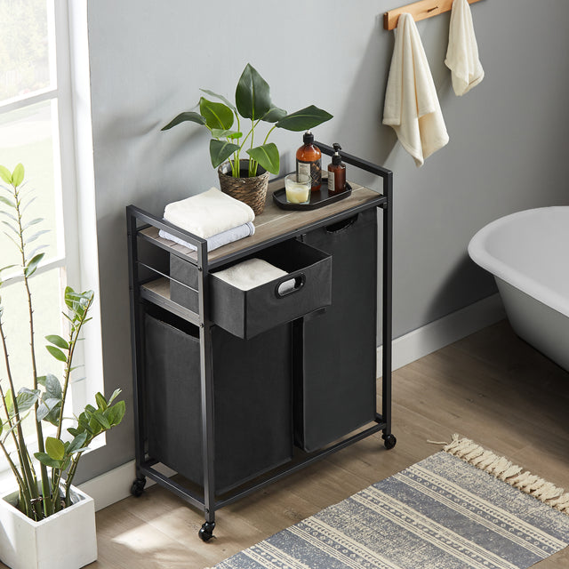JHX Laundry Basket, Laundry Hamper with Drawer, 2 Laundry Sorter, with 2 Bags, 1 Storage Rack, (Grey,28.15’’L*13’’W*35.8’’H)