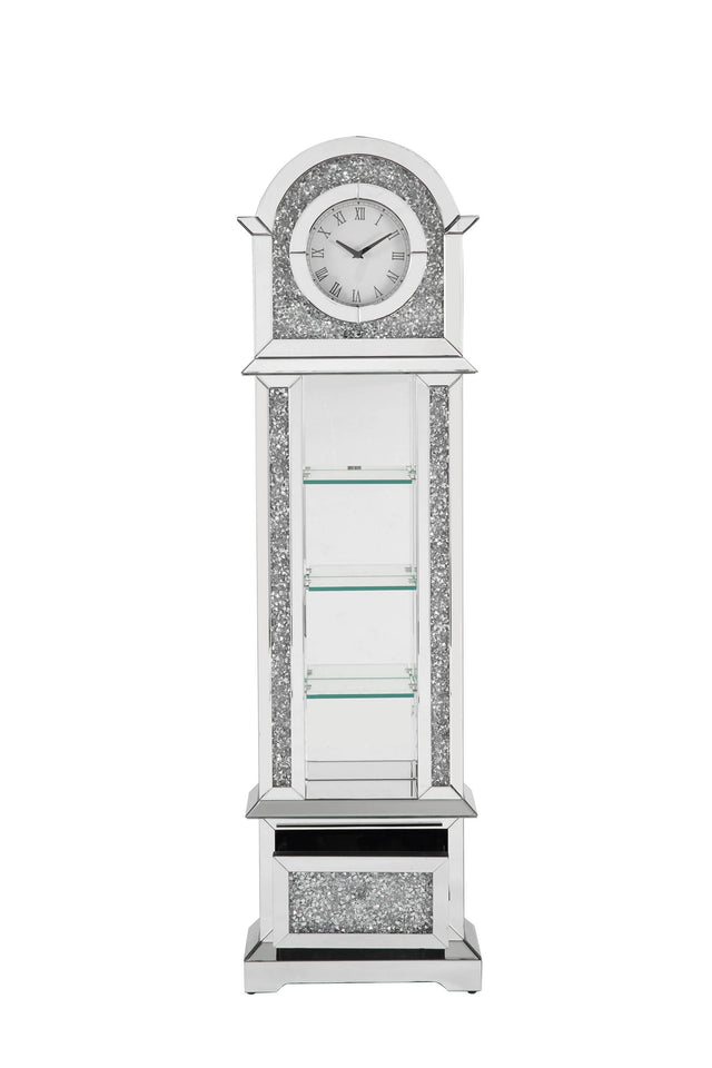ACME Noralie GRANDFATHER CLOCK W/LED Mirrored & Faux Diamonds AC00352