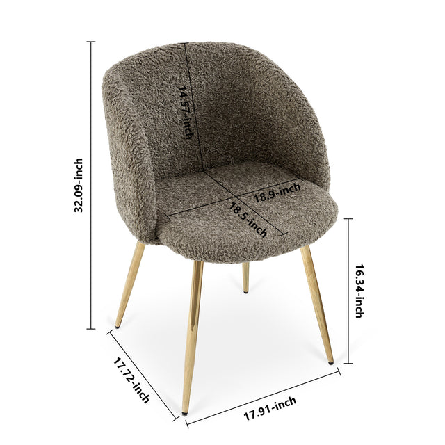 Golden Color Legs Upholstered teddy faux fur dining armrest chair set of 2 (Grey)