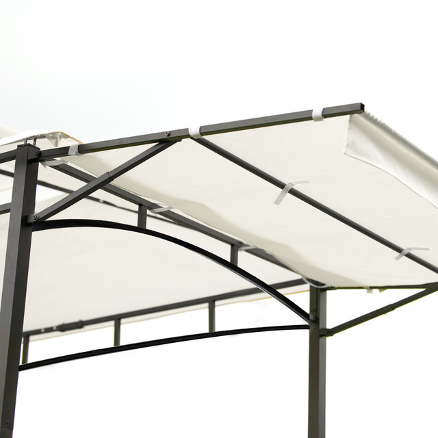 TOPMAX 13Ft.Lx4.5Ft.W Iron Double Tiered Backyard Patio BBQ Grill Gazebo with Bar Counters&Extendable Shades, White