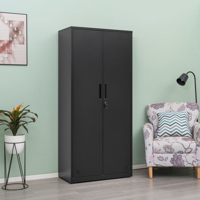 High Storage Cabinet with 2 Doors and 4 Partitions to Separate 5 Storage Spaces, Home/ Office Design