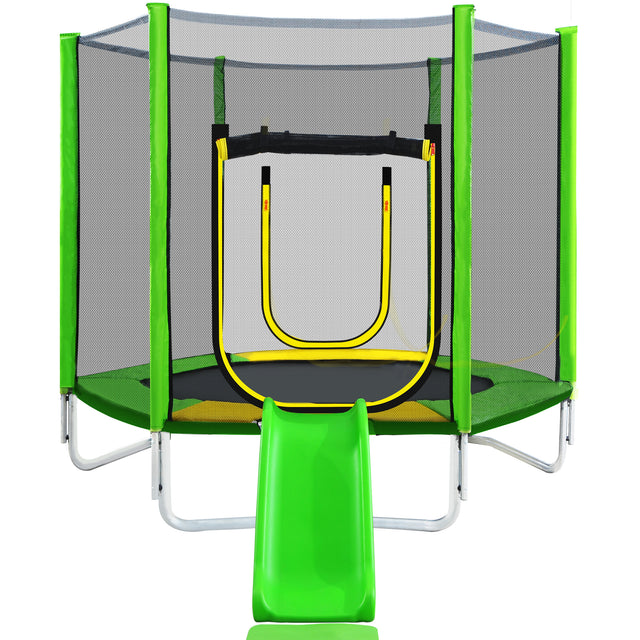 7FT Trampoline for Kids with Safety Enclosure Net, Slide and Ladder, Easy Assembly Round Outdoor Recreational Trampoline