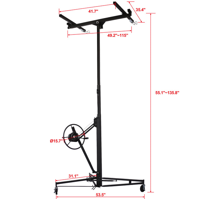 Drywall Lift Panel 11' Lift Drywall Panel Hoist Jack Lifter, black
