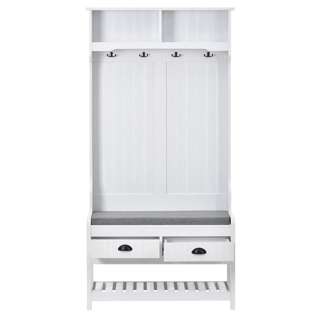 U-Can Hall Tree with 4 Hooks and Hinged Lid, Coat Hanger, Entryway Bench, Storage Bench, 3-in-1 Design, 69INCH, for Entrance, Hallway (White)