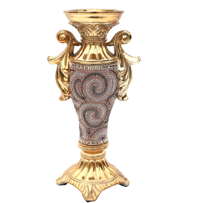 Ambrose Gold Plated Crystal Embellished Ceramic Candlestick Holder (6 In. x 4 In. x 11.5 In.)