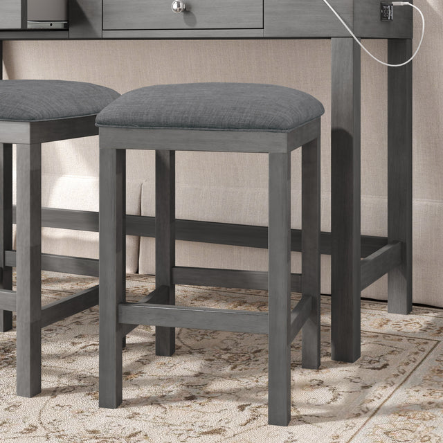 TOPMAX 4-Piece Counter Height Table Set with Socket and Fabric Padded Stools, Gray