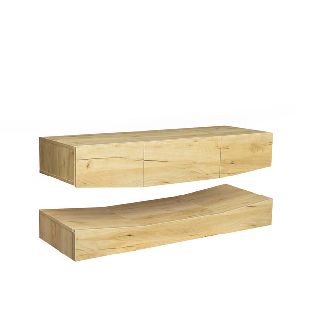 MDF UP And Down WALL-MOUNTED TV Cabinet With Three Drawers & LED Lights,OAK