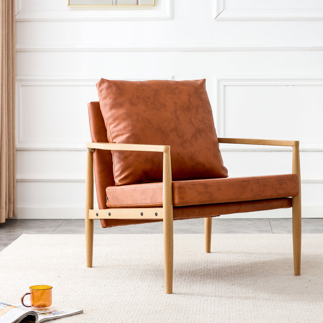 Sofa Chair Set of 2.PU Leather Accent Arm Chair Mid Century Modern Upholstered Armchair with Imitation solid wood color Metal Frame Extra-Thick Padded Backrest and Seat Cushion Sofa Chairs