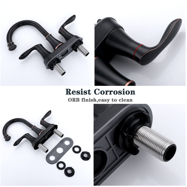 2-Handle 4-Inch Oil Rubbed Bronze Bathroom Faucet, Bathroom Vanity Sink Faucets with Pop-up Drain and Supply Hoses