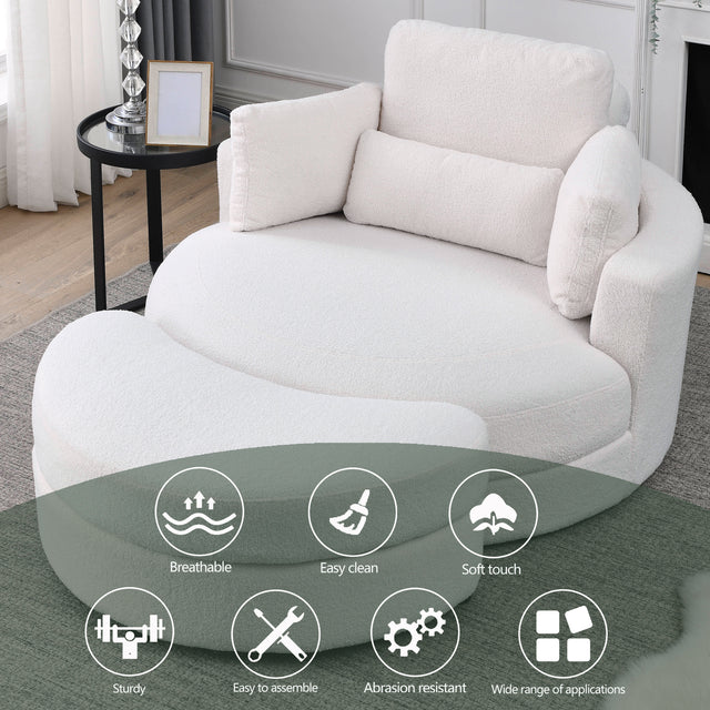 [Video] Welike Swivel Accent Barrel Modern Sofa Lounge Club Big Round Chair with Storage Ottoman Linen Fabric for Living Room Hotel with Pillows