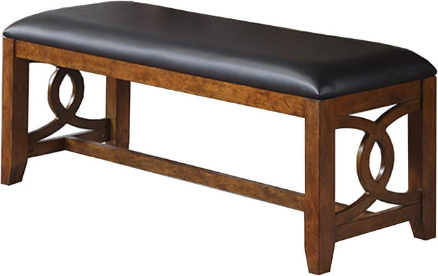 Contemporary Walnut Finish 1x Bench Dining Room Furniture Cushion Black Faux Leather Upholstered Bench Only.