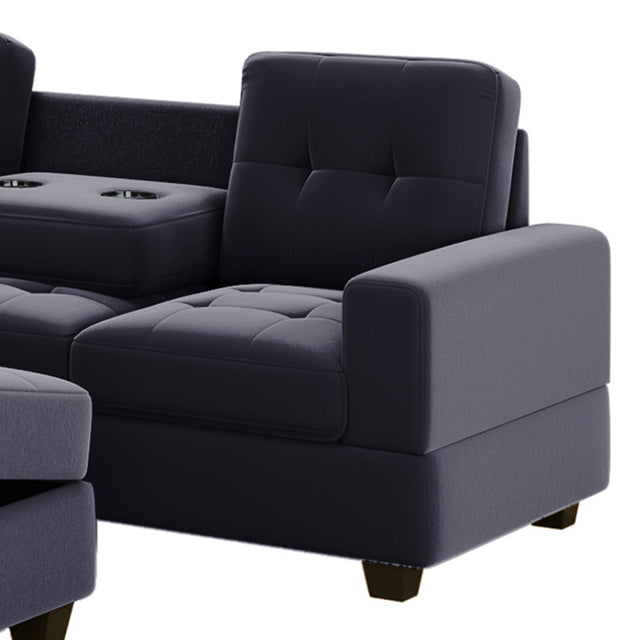 Orisfur. Modern Sectional Sofa with Reversible Chaise, L Shaped Couch Set with Storage Ottoman and Two Cup Holders for Living Room