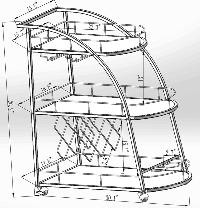 Golden Mobile Bar Cart Serving Wine Cart with Wheels, 3-tier Metal Frame Elegant Wine Rack for Kitchen, Party, Dining Room and Living Room