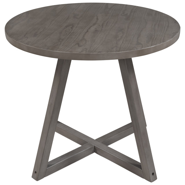 TOPMAX Mid-Century Wood Round Dining Table with X-shape Legs for Small Places, Gray