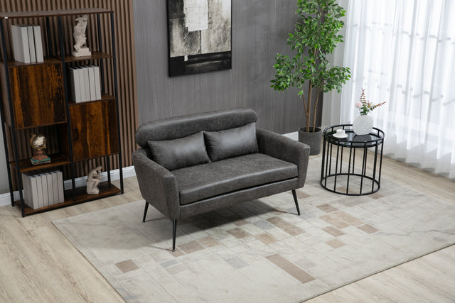 51"W Classical Loveseat Small Sofa Small Mini Room Couch Two-Seater Sofa With 2 Throw Pillows Black Metal Legs for Small Space Office Studio Apartment Bedroom, Valley Gray Bronzing Suede