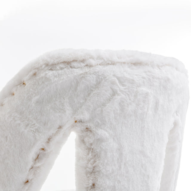Golden Swivel Velvet Barstools Adjusatble Seat Height from 25-33 Inch, Modern Bar Stool & Counter Stools with Nailheads for Home Pub and Kitchen Island,Set of 2, Faux White Rabbit Hair
