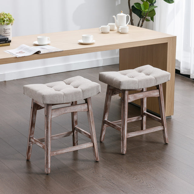 A&A Furniture,Counter Height 25"  Stools for Kitchen Counter Backless Faux Leather Stools Farmhouse Island Chairs (25 Inch, Beige,Set of 2)