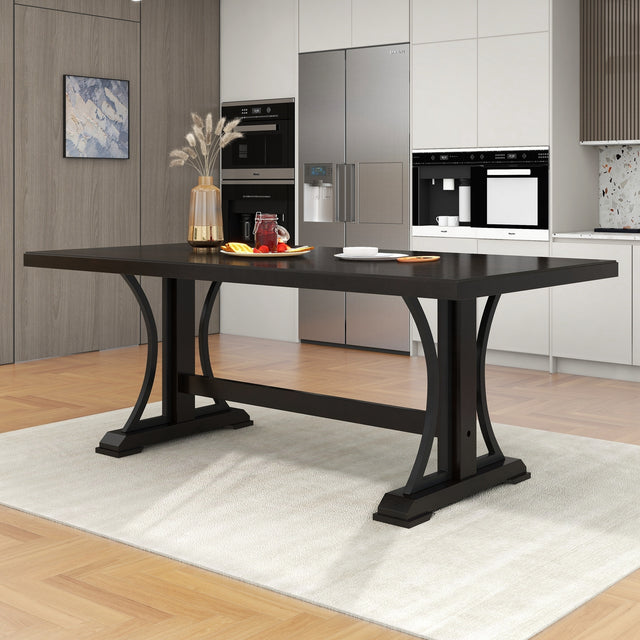 TREXM Retro Style Dining Table 78” Wood Rectangular Table, Seats up to 8 (Espresso)