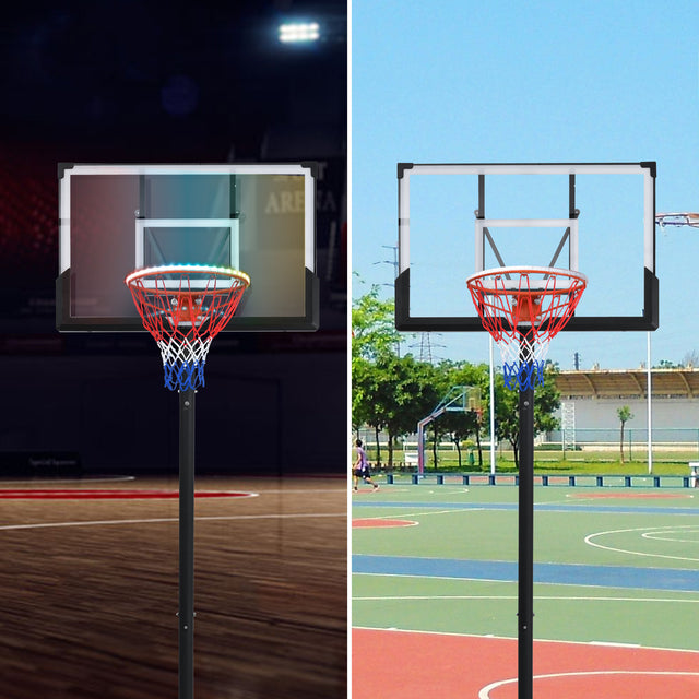 Portable Basketball Hoop Basketball System 4.76-10ft Height Adjustable for Youth Adults LED Basketball Hoop Lights, Colorful lights, Waterproof，Super Bright to Play at Night Outdoors,Good Gift for Kid
