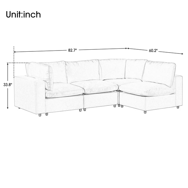 U-style Upholstered Modular Sofa with USB Charge Ports,Wireless Charging and Built-in Bluetooth Speaker in Arm,Sectional sofa for Living Room Apartment(4-Seater)