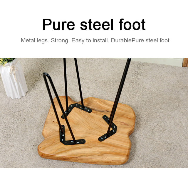 Natural Edge Side Table,Solid Wood Coffee Table Side Table Bedside Table Bedside Table Retro Square Iron Frame Support Solid Wood Cedar Coffee Table