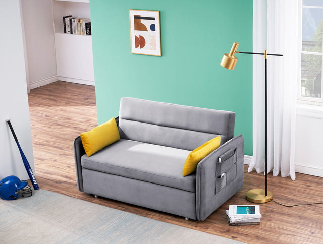 2120 Sofa Pull Out Bed Included Two Pillows 54" Grey Velvet Sofa for Small Spaces