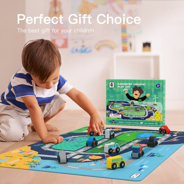 Wooden Train Set Wooden Train Track Set with Mat，city series( 10PCS an order）