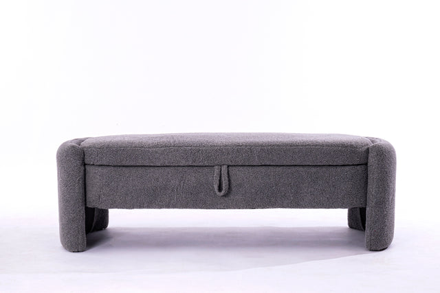 2152 Footstool with storage function gray teddy fabric suitable for hallway bedroom  living room