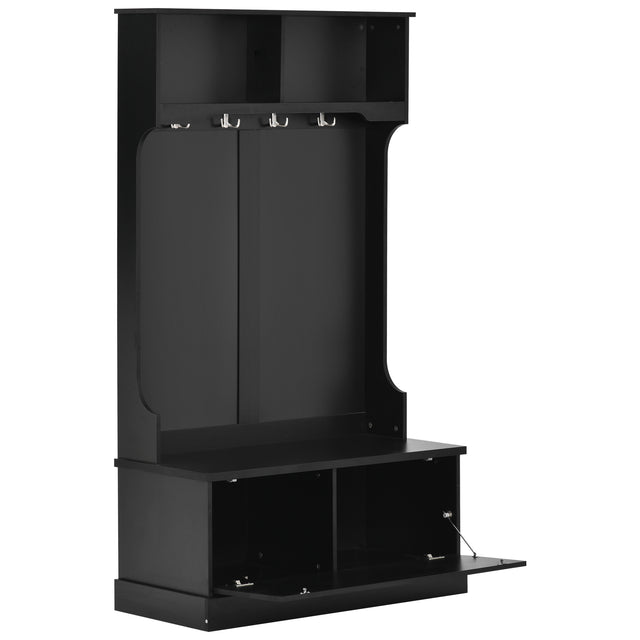 ON-TREND Hall Tree with 4 Hooks, Coat Hanger, Entryway Bench, Storage Bench, 3-in-1 Design, for Livingroom, Hallway (BLACK)