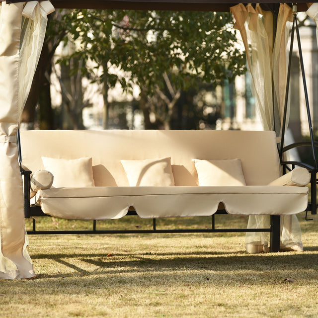 [VIDEO provided] U_STYLE 8.9 Ft. W x 5.9 Ft. D Outdoor Gazebo with Convertible Swing Bench, Double Roof Soft Canopy Garden Backyard Gazebo with Mosquito Netting Suitable for Lawn, Garden, Backyard