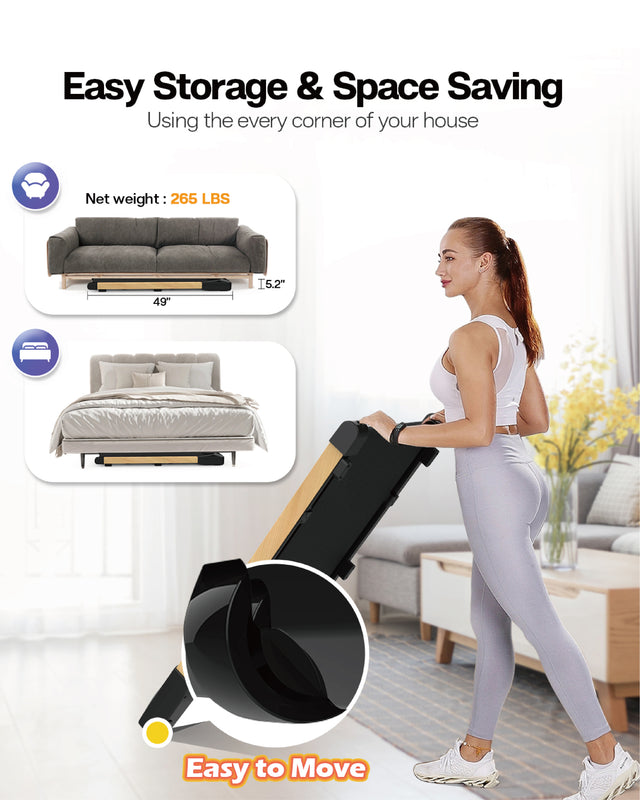Under Desk Treadmills Walking Pad, 265LBS Capacity Portable Treadmill with Remote Control and LED Display Electric Running Machine for Home Office Exercise Walking Jogging Installation Free