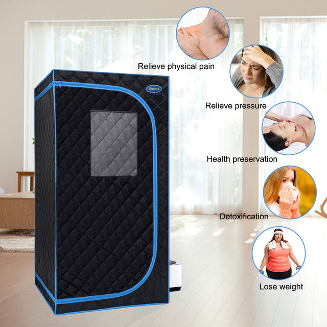 Portable Black Full Size Steam Sauna tent–Personal Home Spa, with Steam Generator, Remote Control, Foldable Chair, PVC pipes. Easy to Install,fast heating, with FCC & UL Certification.
