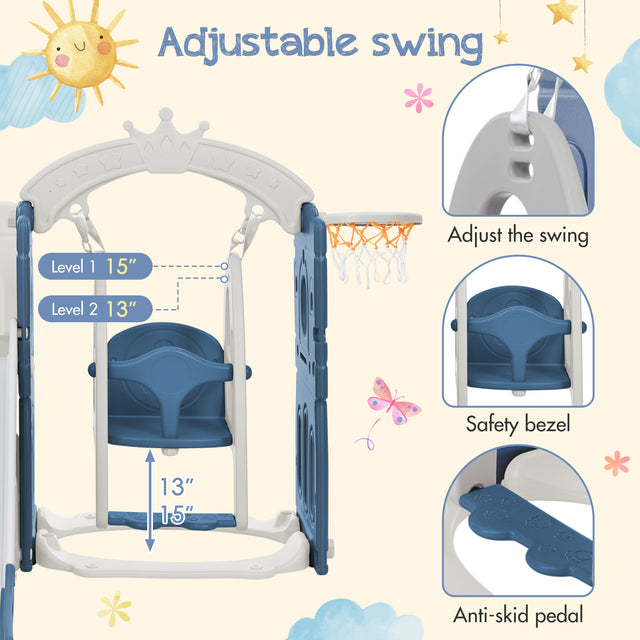 Toddler Slide and Swing Set 5 in 1, Kids Playground Climber Slide Playset with Basketball Hoop Freestanding Combination for Babies Indoor & Outdoor