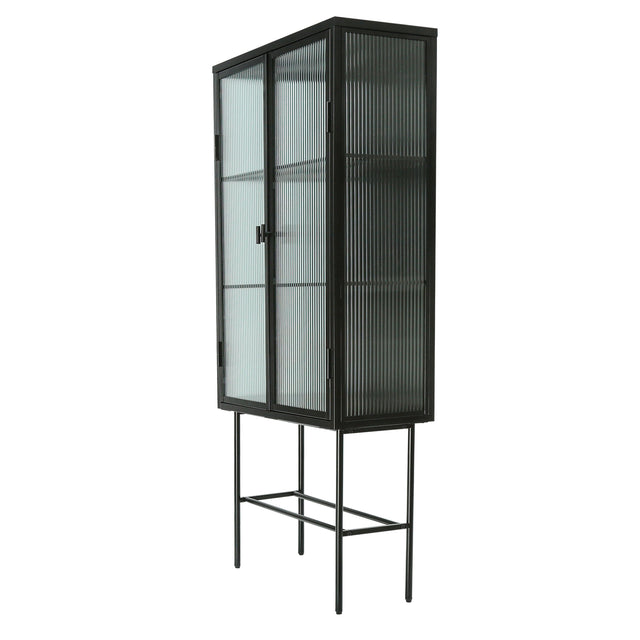 Retro Style Fluted Glass High Cabinet Storage Dual Doors Three Detachable Wide Shelves Enclosed Dust-free Storage for Living Room Bathroom Dining Room Kitchen Room Entryway,BLACK (OLD SKU:W68734128)