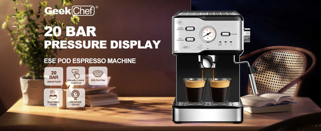 Espresso Machine 20 Bar Pump Pressure Cappuccino latte Maker Coffee Machine with ESE POD filter&Milk Frother Steam Wand&thermometer, 1.5L Water Tank, Stainless steel Espresso Complimentary ESE Filter