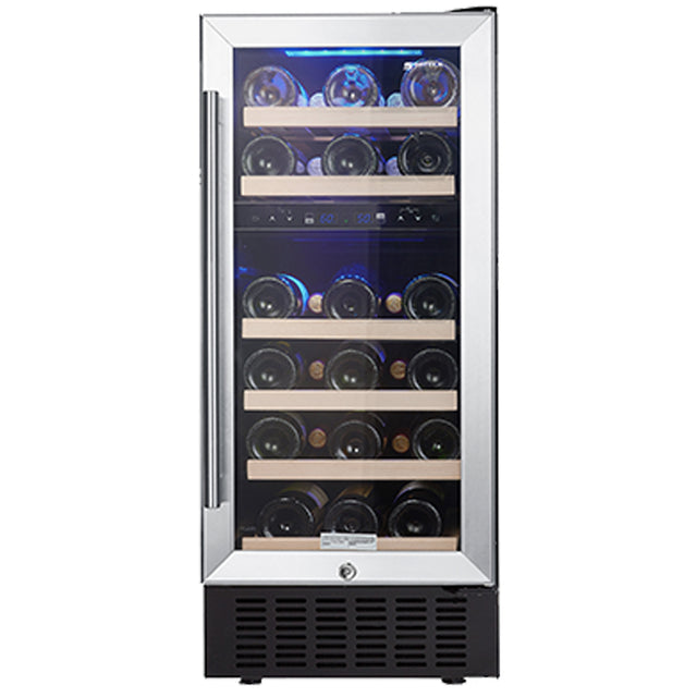 SOTOLA 15 Dual Zone Inch Wine Cooler Refrigerators 28 Bottle Fast Cooling Low Noise Wine Fridge with Professional Compressor Stainless Steel, Digital Temperature Control Screen Built-in or Freestandin