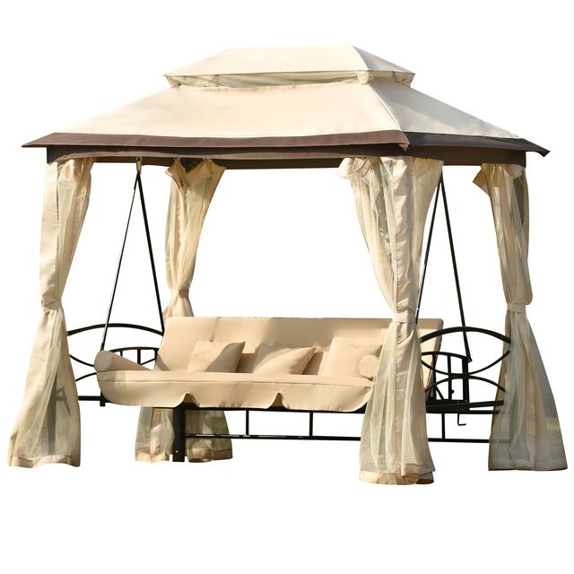 [VIDEO provided] U_STYLE 8.9 Ft. W x 5.9 Ft. D Outdoor Gazebo with Convertible Swing Bench, Double Roof Soft Canopy Garden Backyard Gazebo with Mosquito Netting Suitable for Lawn, Garden, Backyard
