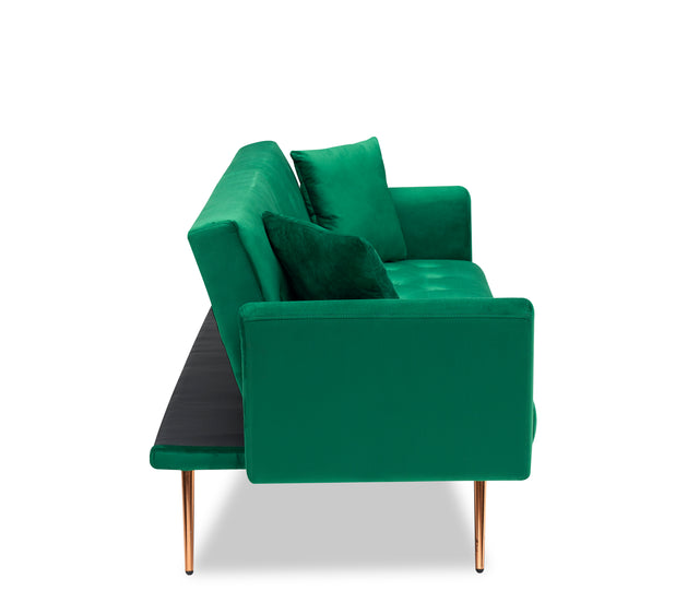Green Folding Living Room Sofa Bed with Midfoot Including Two Pillows