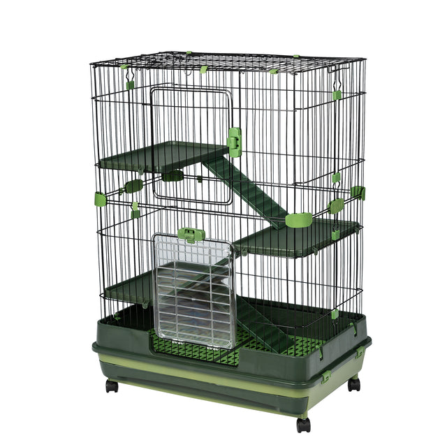4-Tier 32"Small Animal Metal Cage Height Adjustable with Lockable Casters  Grilles Pull-out Tray for Rabbit Chinchilla Ferret Bunny Guinea Pig Squirrel Hedgehog(GREEN)(=OLD SKU:W69133216)