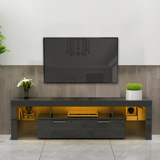 Black morden TV Stand with LED Lights,high glossy front TV Cabinet,can be assembled in Lounge Room, Living Room or Bedroom,color:black