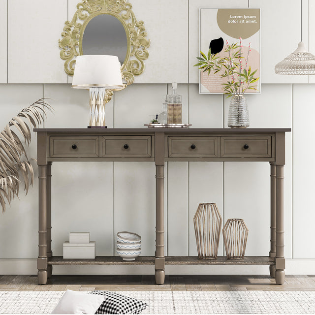 TREXM Console Table Sofa Table Easy Assembly with Two Storage Drawers and Bottom Shelf for Living Room, Entryway (Grey Wash)