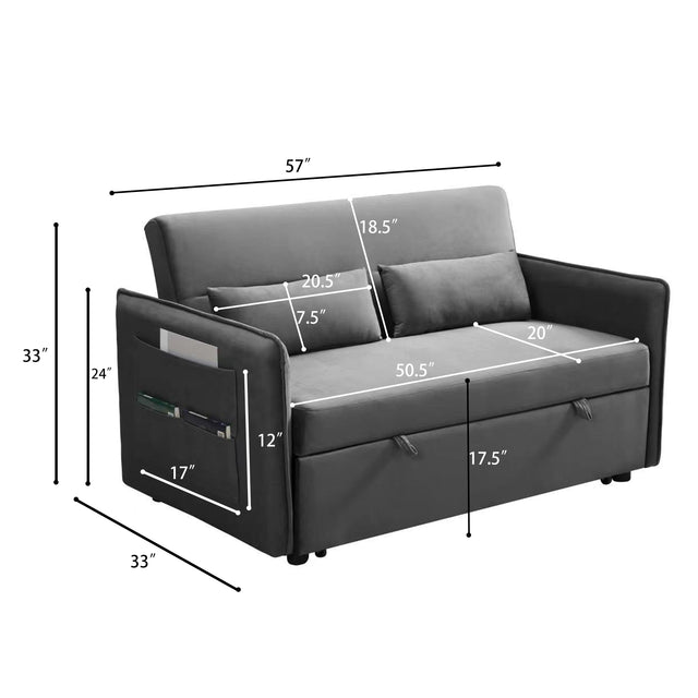 MEGA Pull Out Sofa Bed, Modern Adjustable Pull Out Bed Lounge Chair with 2 Side Pockets, 2 Pillows for Home Office