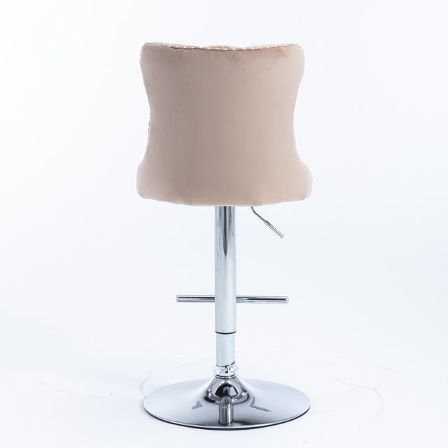 A&A Furniture,Swivel Velvet Barstools Adjusatble Seat Height from 25-33 Inch, Modern Upholstered Chrome base Bar Stools with Backs Comfortable Tufted for Home Pub and Kitchen Island（Khaki,Set of 2）