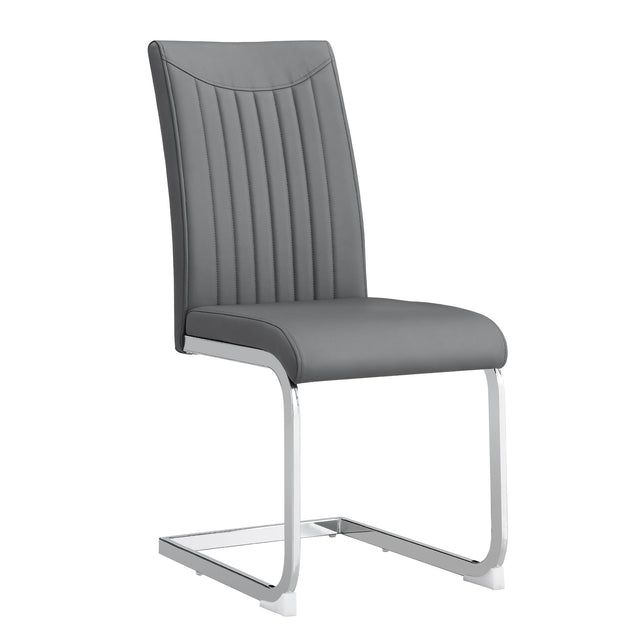 Modern Dining Plating leg Dining chair Chair, PU  Leather High Back Cushion Side  Chair with Vertical stripe backrest pattern for Dining Room Kitchen Vanity Patio Office Chair (Set of 4) (Grey+PU)