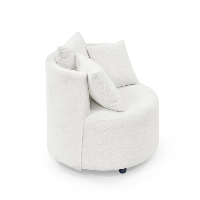 Loop Yarn Upholstered Accent Swivel Chair for Living Room Bedroom, with Movable wheels, Including 3 pillows, Beige