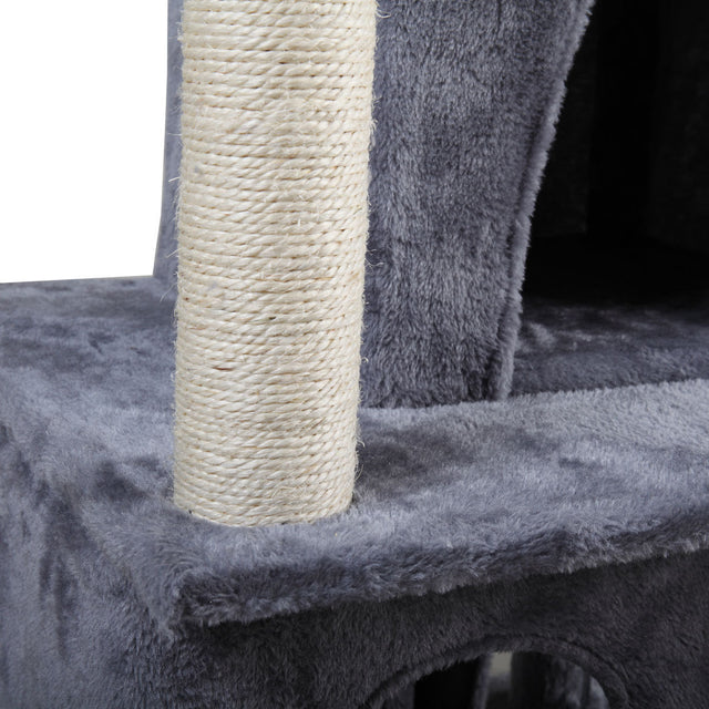 Double-layer cat Tree with cat house and ladder - light gray